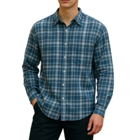 GH BASS Mens Plaid Utility Shirt Blue Adjustable Long Sleeve Size XL - Picture 1 of 11
